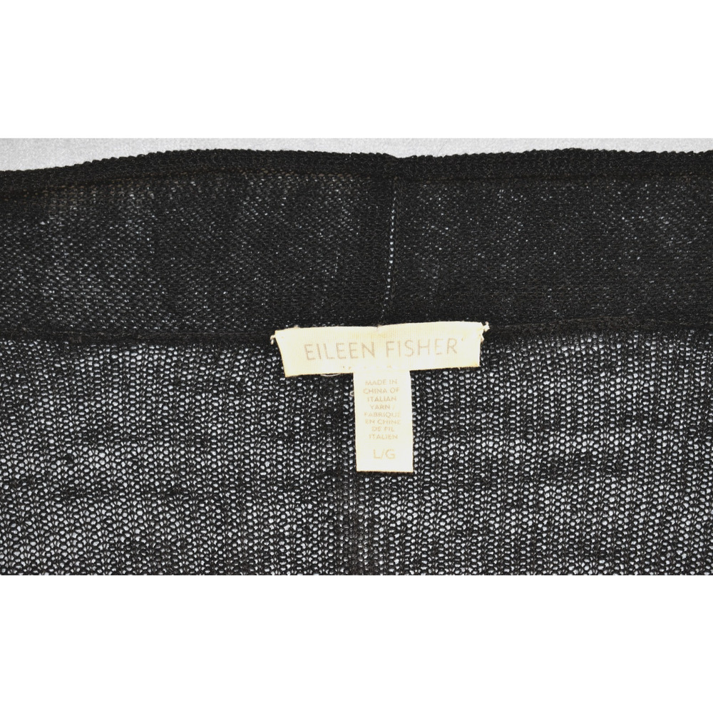 A6 Auth EILEEN FISHER Black Organic Linen/Nylon Knit Long Cardigan Sweater Sz L - Picture 4 of 5